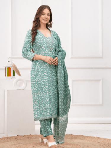 Green Printed Suit for Women