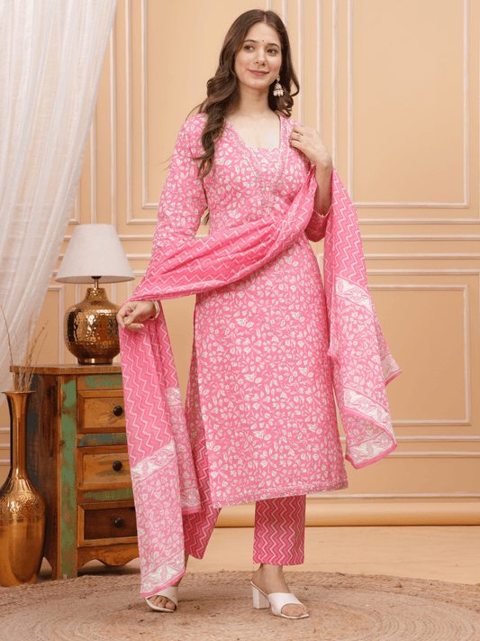 Pink Embroidered Kurta Dupatta Set