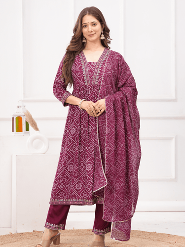 Maroon Embroidered Suit for Women