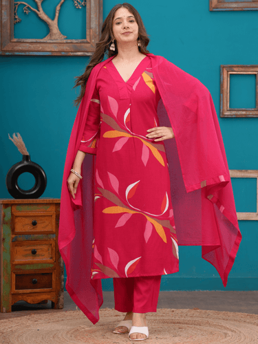 Red Leaf Printed Suit for Women