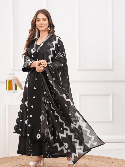 Black Kurta Palazzo Dupatta Set