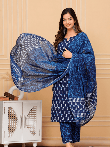 Blue Floral Printed Suit for Women