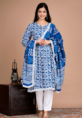 White Printed Anarkali Suit for Women