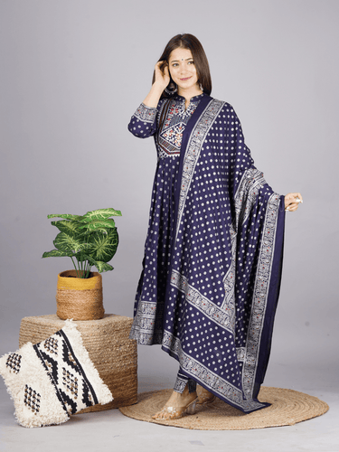 Blue Printed Anarkali Suit for Women