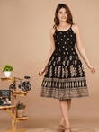 Women Printed Short Black Dress - Vayusut