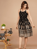 Women Printed Short Black Dress - Vayusut