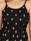 Women Printed Short Black Dress - Vayusut