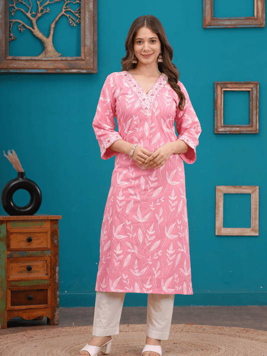 Pink Embroidered Kurta Palazzo